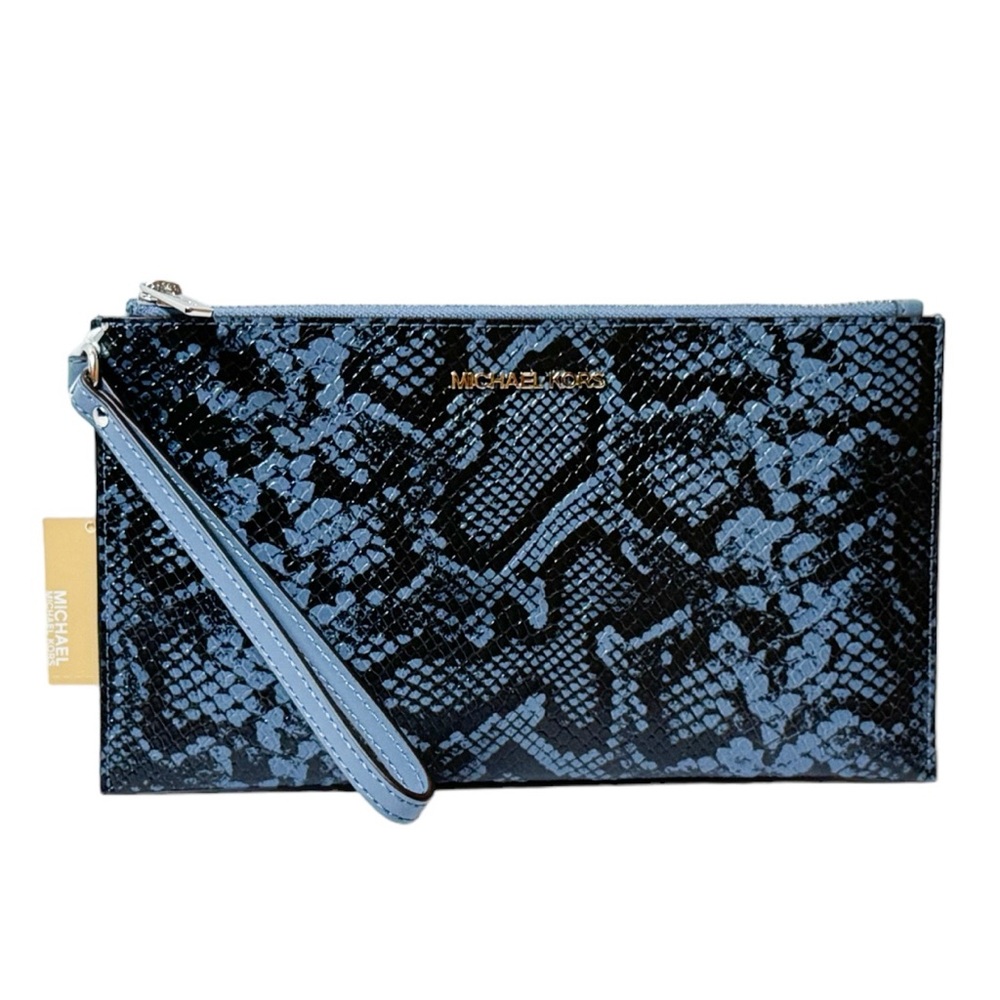 Michael Kors Jet Set Travel Large Clutch Wristlet Exotic Embossed Denim